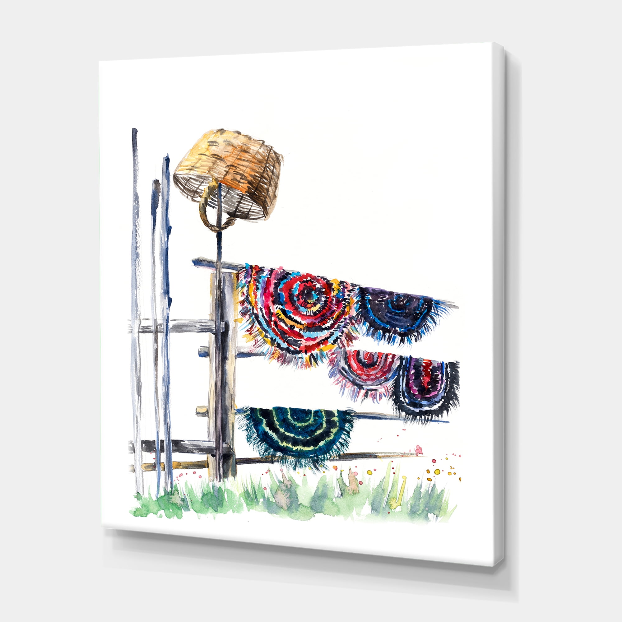 Designart ' Colorful Russian Rugs On Drying Line ' Global Canvas Wall Art Print