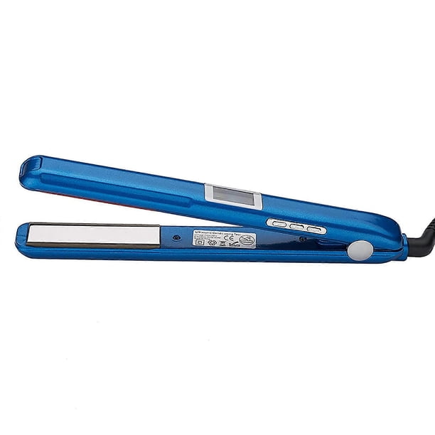 Plancha alisadora de cabello infrarroja 2 en 1 para uso en seco y húmedo con placas de cerámica de turmalina, color azul.