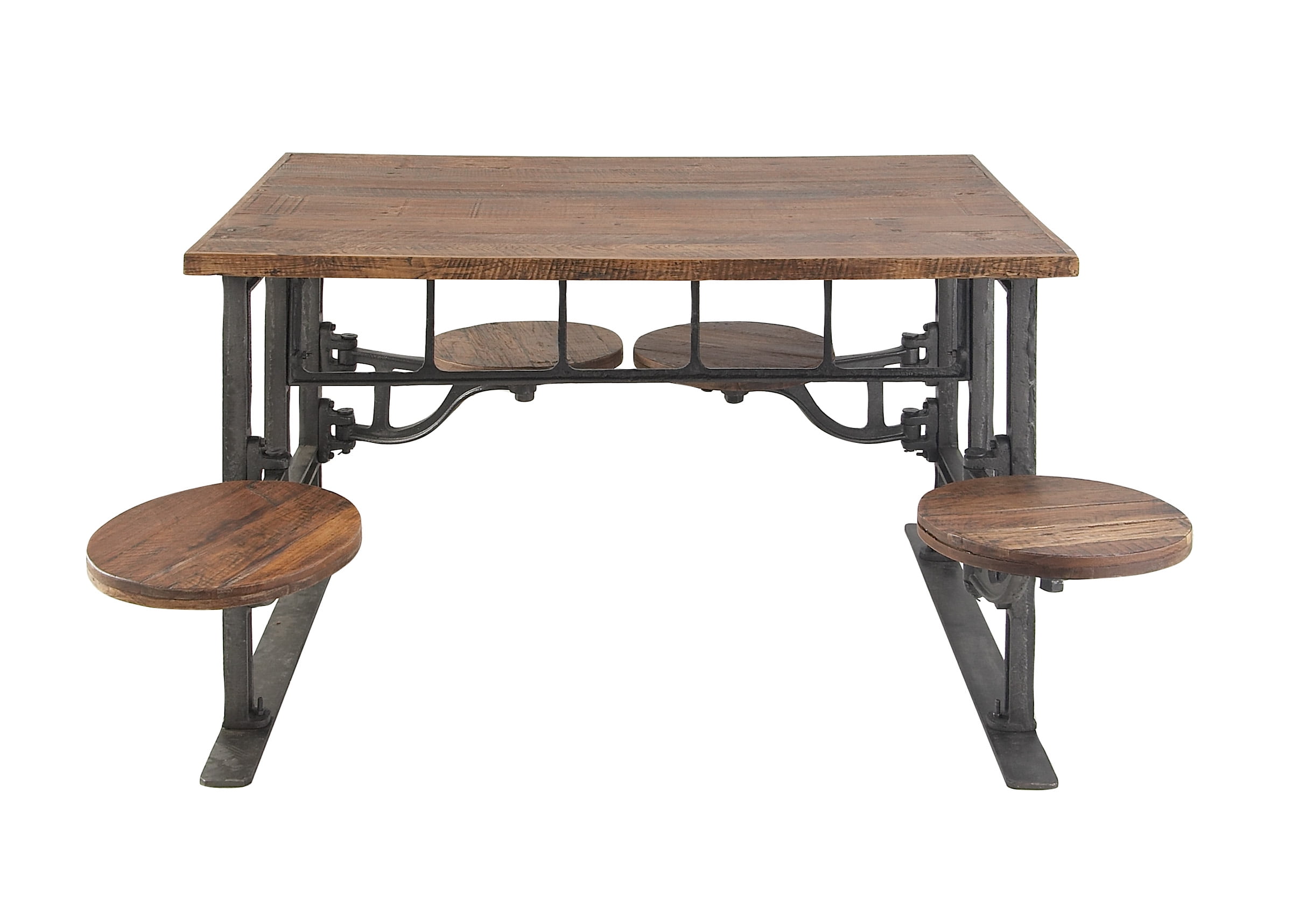 Decmode Rustic 31 X 51 Inch Wood And Iron Dining Table With 4 Built In Stools