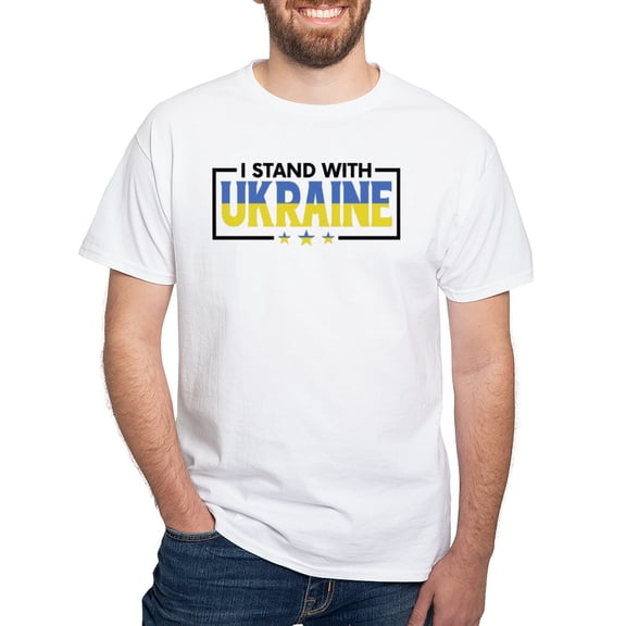 CafePress - I Stand With Ukraine T Shirt - Men's White Classic Cotton T-Shirts