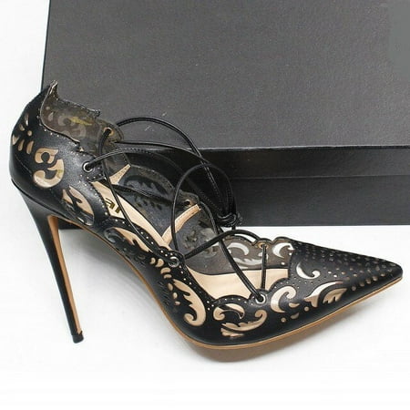 

YCNYCHCHY Elegant Mature Hot Sale Ankle Cross Strap Gladiator Shoes Women Sexy Pointed Toe Pumps High Heels Ladies Big Size Black