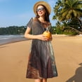 thumbnail image 4 of Naloa Mystic Fox With Halo Print Womens Summer A-Line Dress with Pockets,Short Sleeve Dresses,Flowy Beach Swing Dress for Vacation Travel, 4 of 6