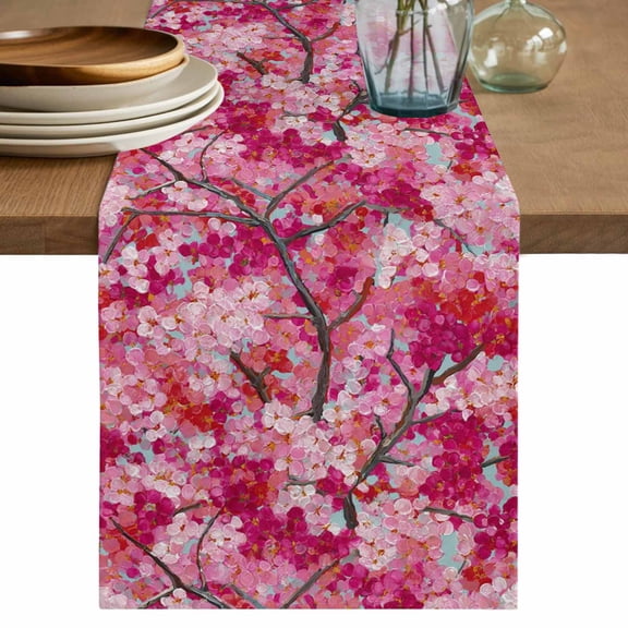 Table Runner 36 Inches Long for Kitchen Dining, Cherry Blossom Dresser Scarf Farmhouse, Dining Table Decorations for Wedding/Parties, Spring Watercolor Flowers Modern Abstract Art 13 x 36 In