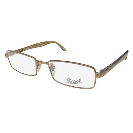 New Persol 2372-V Mens Rectangular Full-Rim Matte Gold / Light Brown Designer Imported From Italy Frame Demo Lenses 51-17-135 Flexible Hinges Eyeglasses/Eyewear