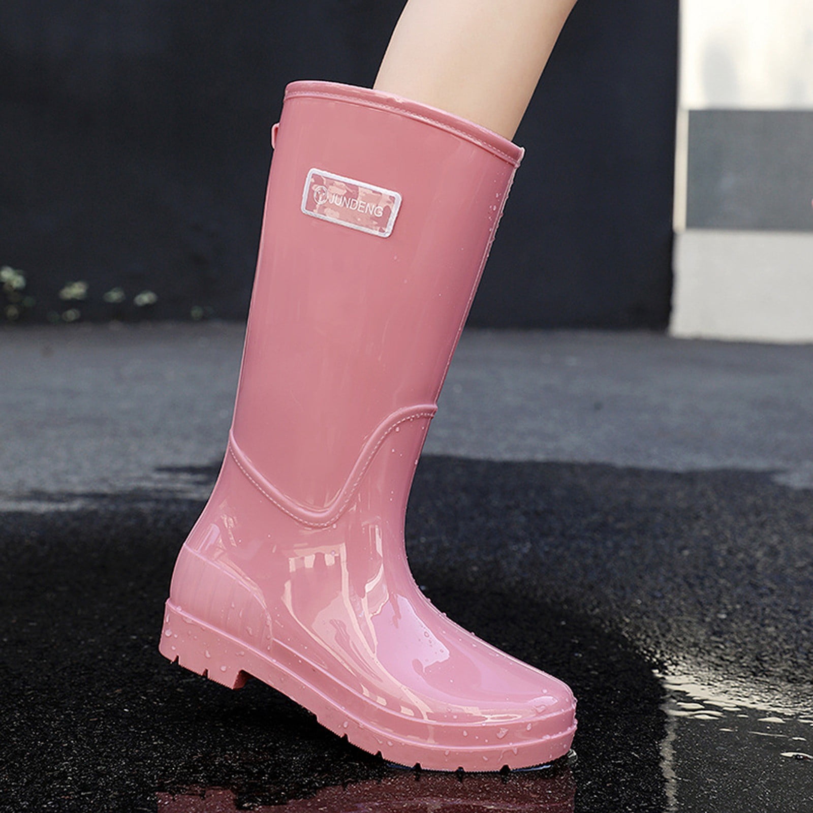 Tall Rain Boots for Women Waterproof Ladies Knee High Rubber Boots Comfort Garden Boots (Pink 5.5)