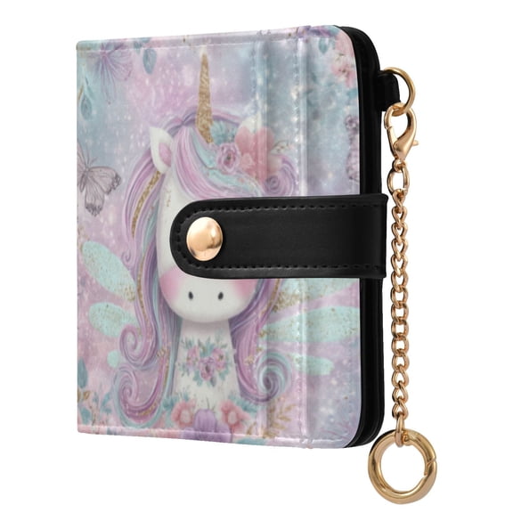 Qxltty Beautiful Unicorn Ladies Wallet Rfid Slim Thin Compact Credit Card Women Wallet Zipper Coin Pocket and ID Window for Female Gifts