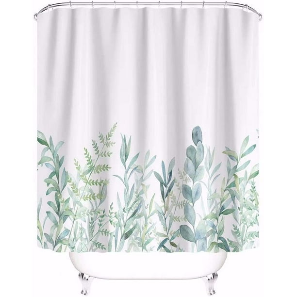 Cortina de ducha hojas verdes flores plantas baño cortina textil con efecto antimoho cortina de ducha lavable bañera incluye 12 anillos en C con peso inferior a 180x180cm (AnchoxAlto) JFHHH pequeña