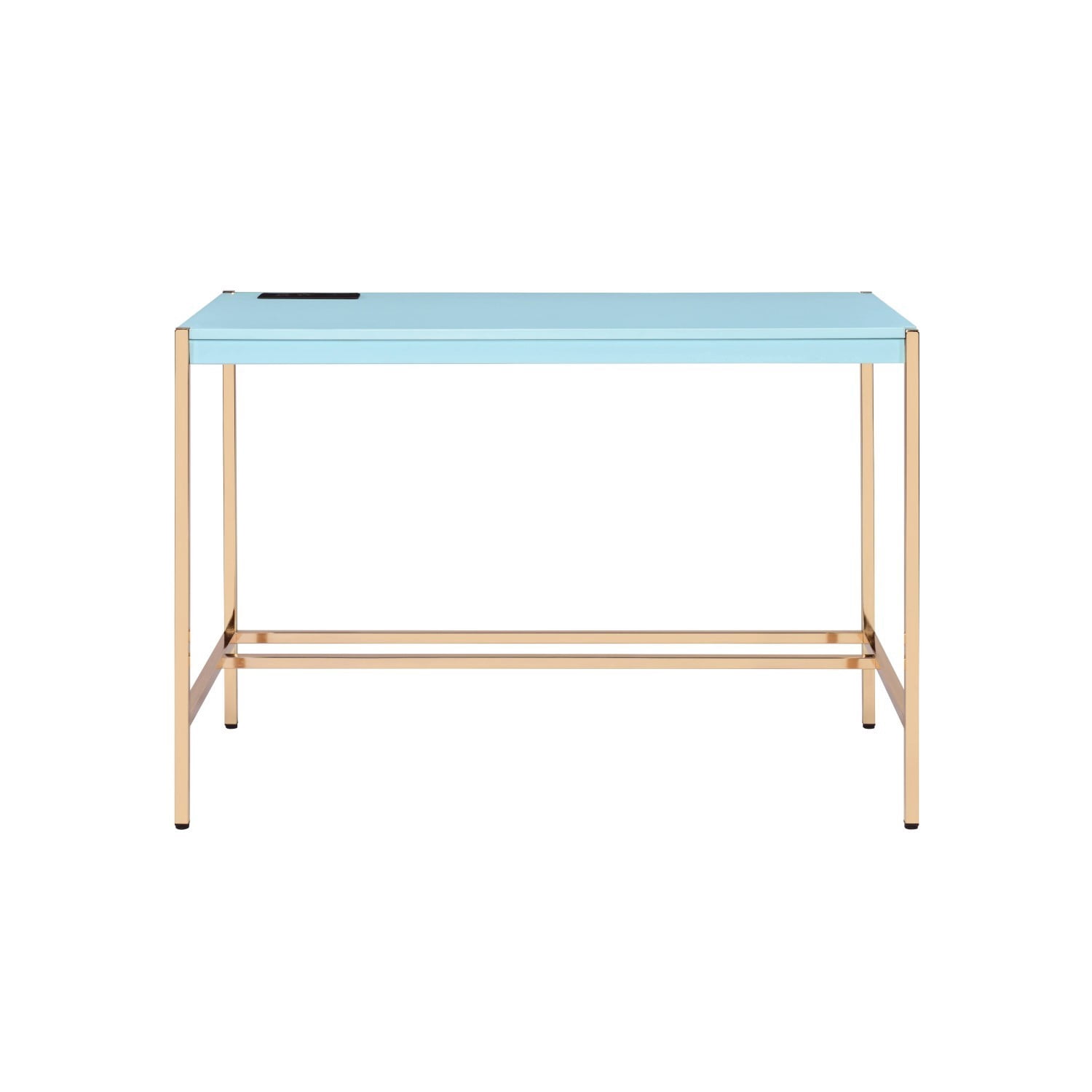 Modern Writing Desk with USB Port, Baby Blue & Gold Finish Minimalist Computer Desk for Home Office Bedroom Study