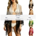 thumbnail image 4 of Hesxuno Mesh Summer Cardigans for Women Longline Beach Open Front Cover Up Fringe Boho Casual Kimono Cardigan Swimwear Bikini Coverup Khaki Free Size, 4 of 7