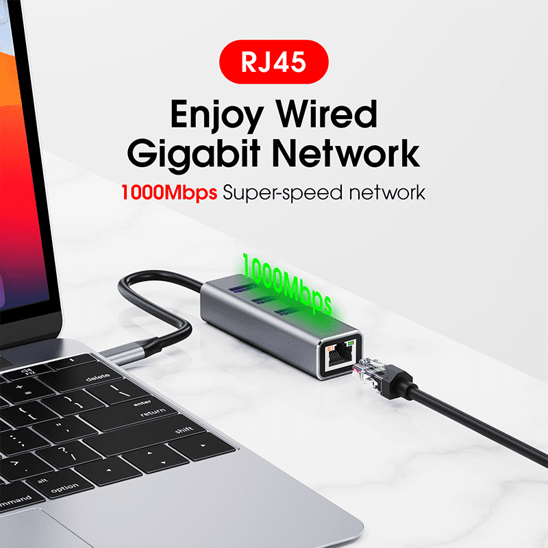 DOONJIEY  4 in 1 USB C Hub 3 USB Hub 3.0 1000mbps RJ45 Gigabit Ethernet USB A Type c Docking Station