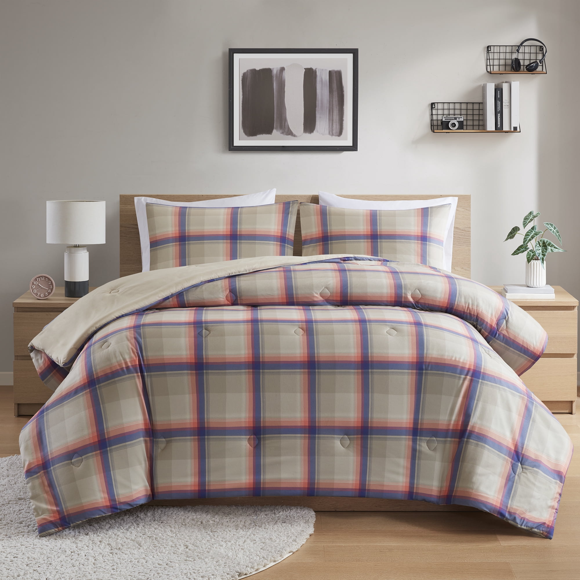 Mainstays Western Plaid 3-Piece Pink Comforter Set, King