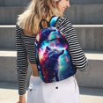 thumbnail image 5 of Bingfone Starry Multicolored Wolf Print Canvas College Laptop Backpack, Large Capacity Lightweight College Bookbag Casual Daypack-Small, 5 of 5
