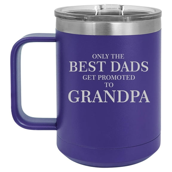 15 oz Tumbler Coffee Mug Travel Cup With Handle & Lid Vacuum Insulated Stainless Steel The Best Dads Get Promoted To Grandpa (Purple)
