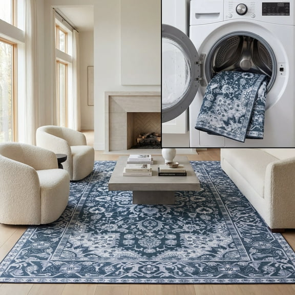 SAFAVIEH Tucson Brooke Traditional Machine Washable Area Rug, 5' x 8', Black/Beige