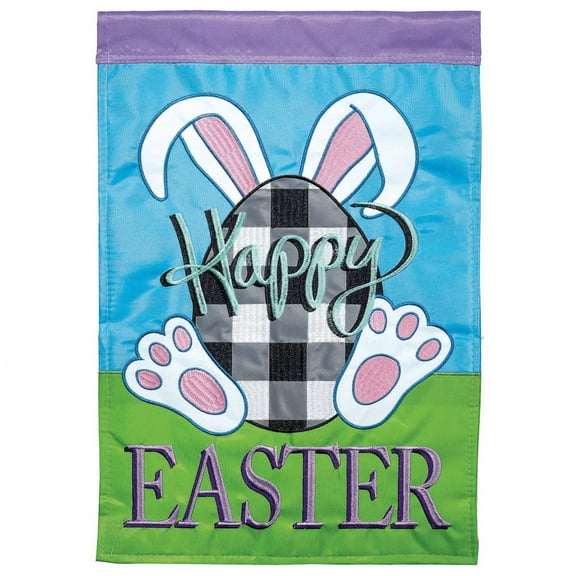 Magnolia Gardens M011330 13 x 18 in. Happy Easter Plaid Bunny Polyester Garden Flag