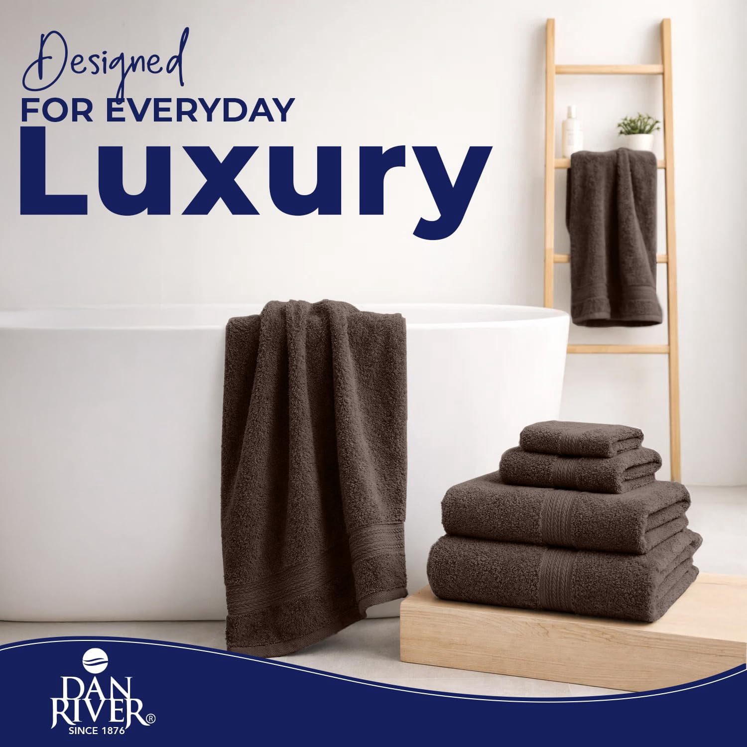 Dan River 8 Piece Towel Set Soft Quick Drying Cotton Bath Towel For Gym, Spa and Bathroom - Brown