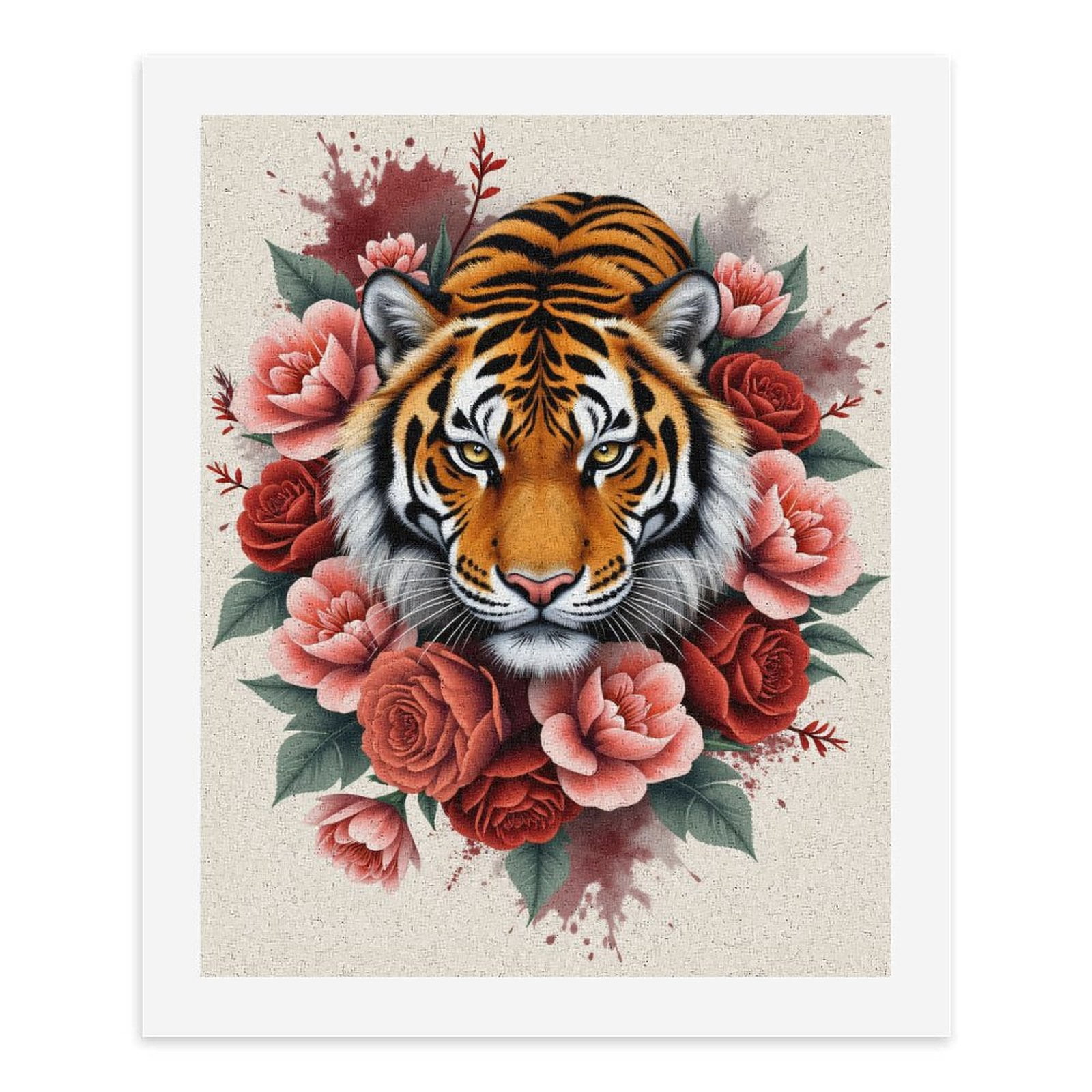 Paint By Numbers Kit for Adults Beginner - DIY Tiger Flowers Art Print Canvas Painting Kits for Adults, Frameless Paint By Number for Adults for Home Wall Decor 16x20 Inch