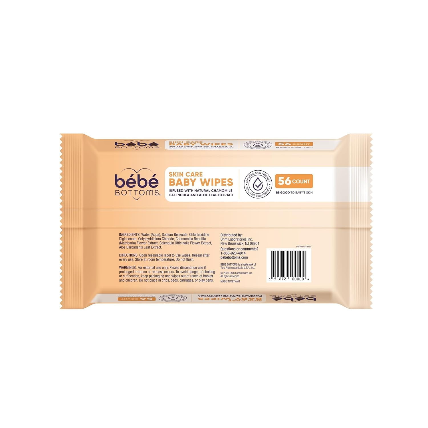 Bébé Bottoms Facial Cloth and Baby Wipe | Hypoallergenic, Fragrance & Paraben Free | Sensitive Skin Friendly | Infused with Natural Chamomile Calendula and Aloe Leaf Extract | 672 Count