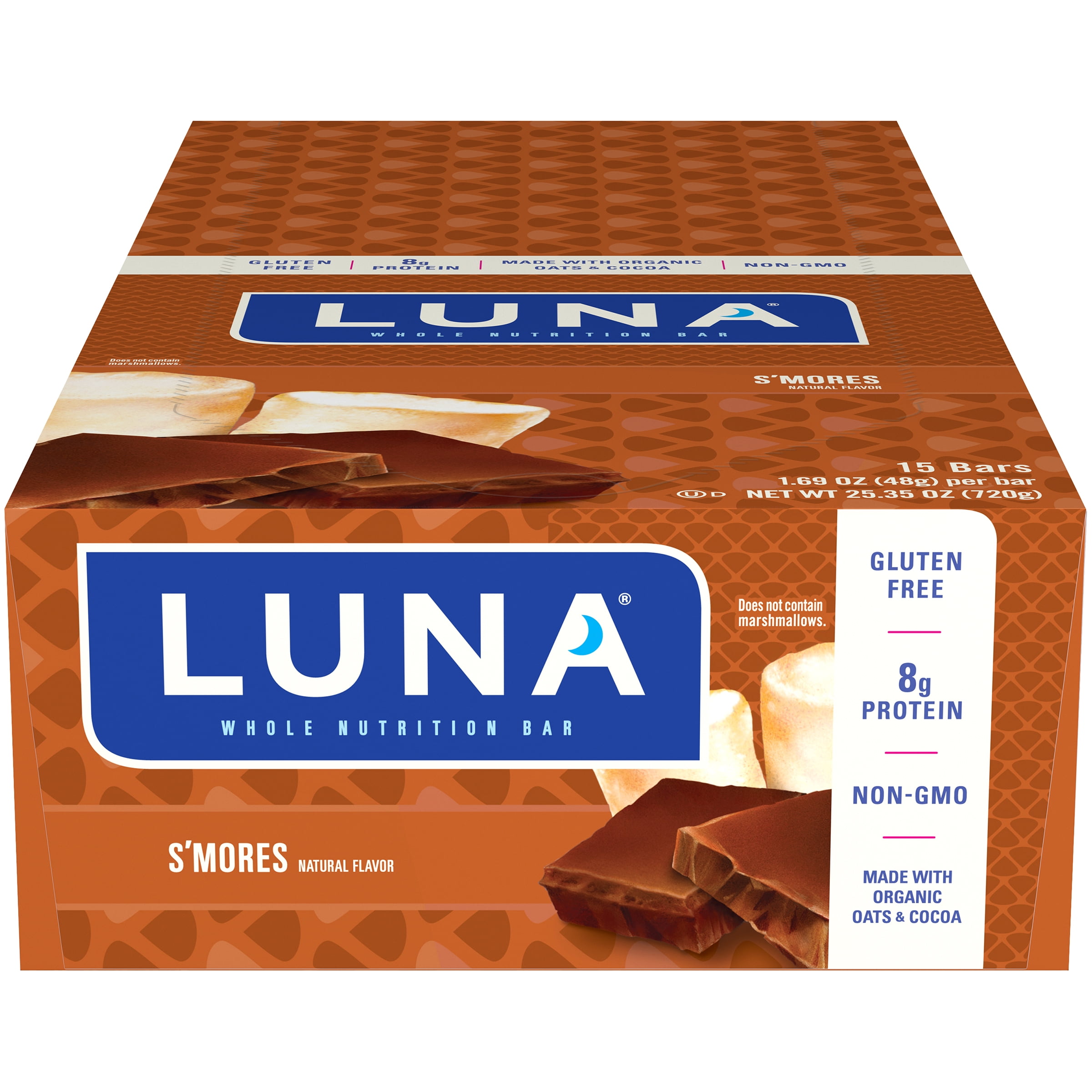 Luna Bar, Whole Nutrition Snack Bars, Gluten Free, S'mores Flavor, 15