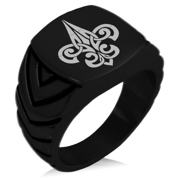 Stainless Steel Tribal Fleur De Lis Chevron Pattern Biker Style Polished Ring