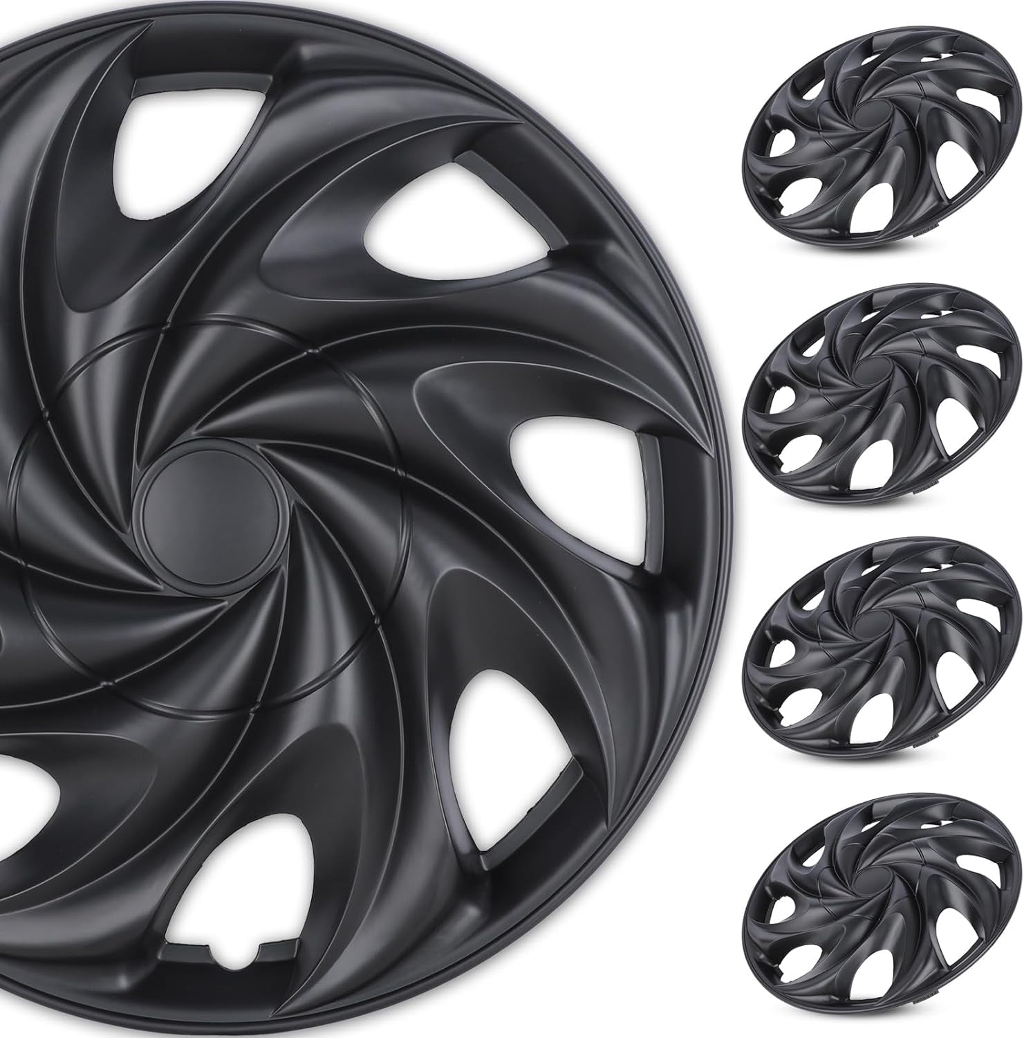 (4 Pack)15 inch Universal Wheel Rim Cover Hubcaps Snap on Car Truck Fit R15 Tire-Black Matte