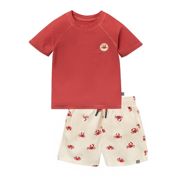 Modern Moments by Gerber Toddler Boy Short Sleeve Rash Guard and Trunk Set, 2-Piece, Sizes 12M - 5T