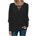thumbnail image 2 of AXXD Black Basic Tunic Sweatshirts for Women Trendy Summer 2024 Casual Lantern Sleeve Blouse V-Neck Pullover Solid Color Tunic Tops, 2 of 6