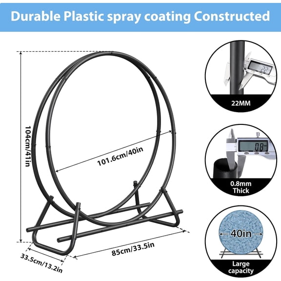 40 Inch Metal Pipe Firewood Rack Circle - Black Steel Log Holder for Indoor and Outdoor Use,Firewood Storage Organizer for Fireplace, , or Backyard (3.3 FT Diameter Rack)