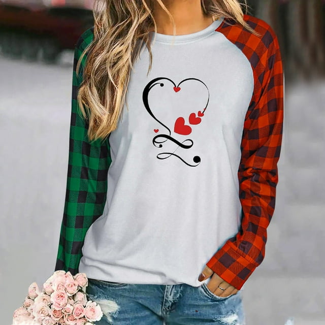 Nouveaux Hauts pour Femmes 2023 Mode Col Rond T-Shirt à Manches Longues Automne Imprimé Blouse Ample Hauts Grande Taille Chemise à Manches Longues pour Femmes