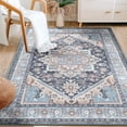 thumbnail image 5 of 5'x7' Area Rugs, Machine Washable Non Slip Area Rug for Living Room, Soft Low Pile Vintage Print Pattern Indoor Bedroom Thin Carpet, Navy Blue, 5 of 6