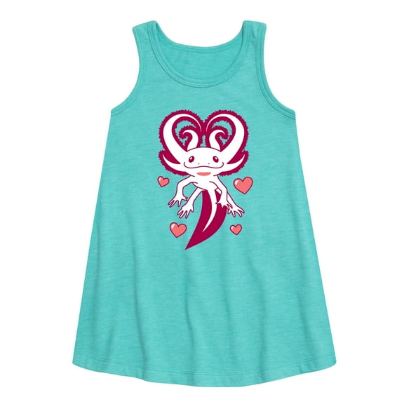 Instant Message - Axolotl Heart Fins - Toddler and Youth Girls A-line Dress