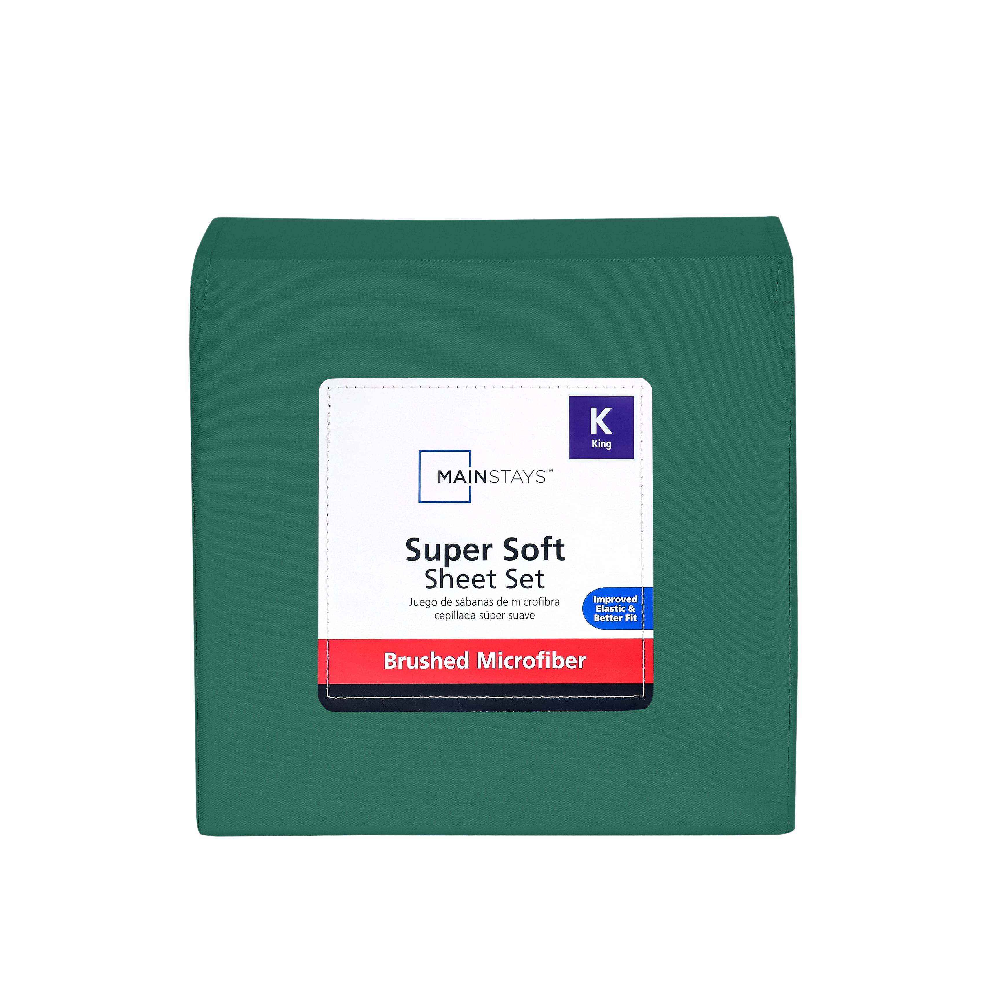 Mainstays Super Soft Brushed Microfiber Bed Sheet Set, Dark Green, King, 4 Piece