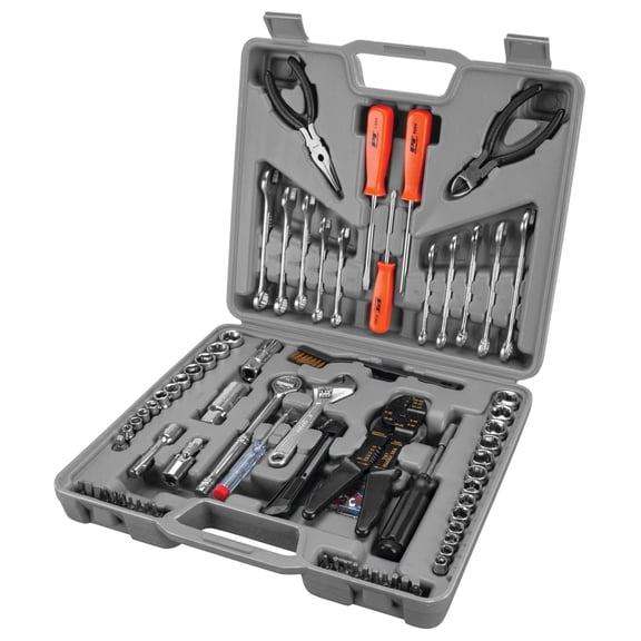Performance Tool W1193 SAE/Metric Multi-Use Tool Set, General Household Hand Tools, Auto Repair Tool Set, with Plastic Toolbox Storage Case, Gray, 119-Pieces