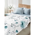thumbnail image 4 of Turquoise Flowers Twim Size Flat Sheet, Wrinkleproof & Fadeproof Cooling Flat Bed Sheet Only, Farmhouse Spring Botanical Floral Breathable Soft Bedding Top Sheets 66 x 96 Inches, 4 of 8