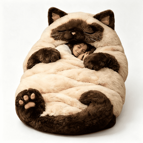AUQ Adorable Cat Envelope Sleeping Bag,68.9"X31.5"Fluffy Cat Sleeping Bag for Adults,Soft Plush Sleep Sack for Camping,Cozy Warm Blanket for Home Sleepovers&Lounge