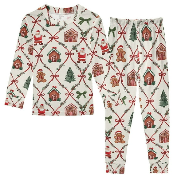 joogoo Santa Claus Bows Bears 2 Piece Long Sleeve Tee and Pants Cotton Pajama Set 5Y