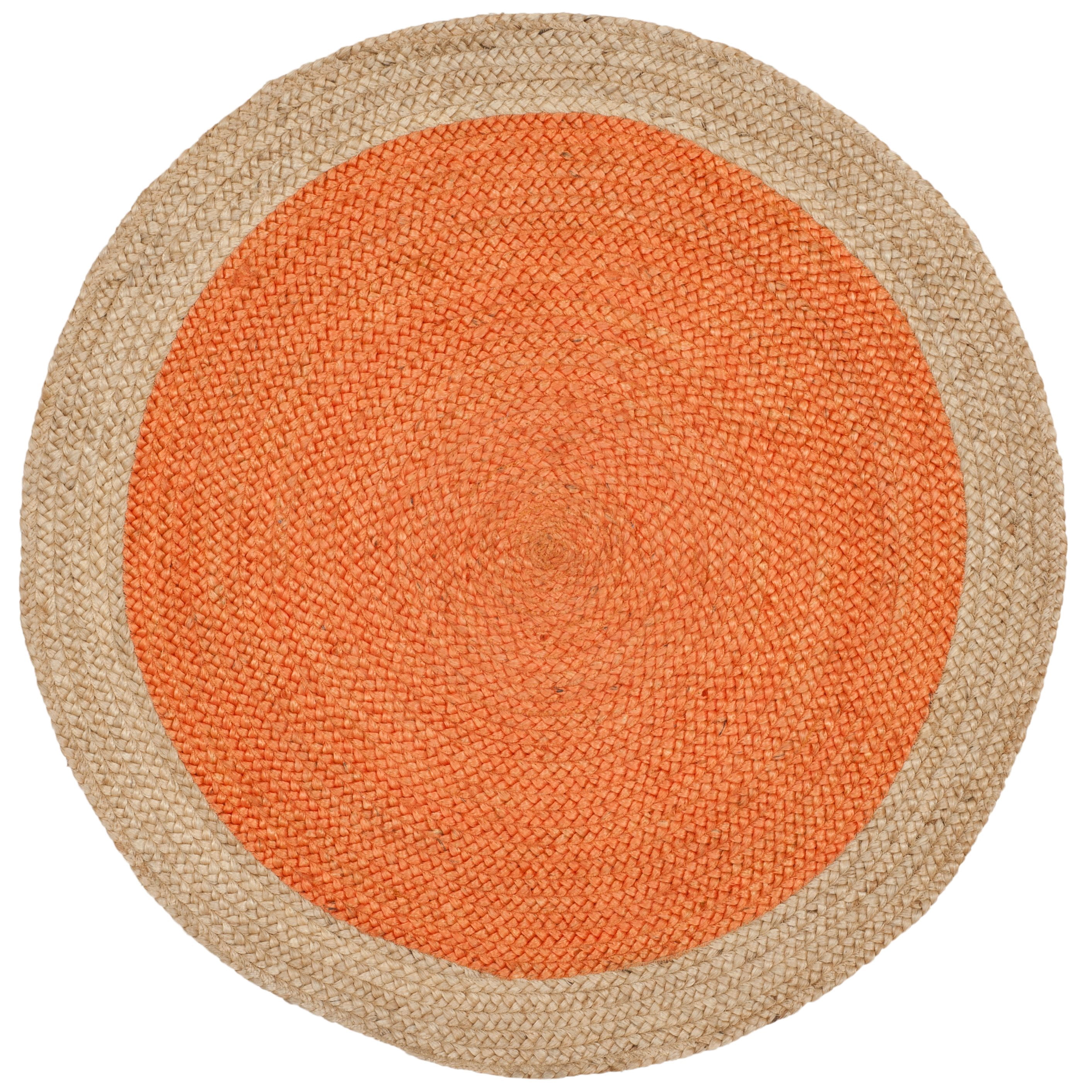 SAFAVIEH Natural Fiber Cebrail Braided Jute Area Rug, Orange/Natural, 3' x 3' Round