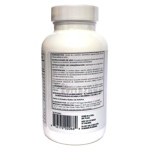 l carnitina gat sport Carnitina Gat Sport L- Carnitine 60 Veg Capsulas 500mg Sabor Sin sabor