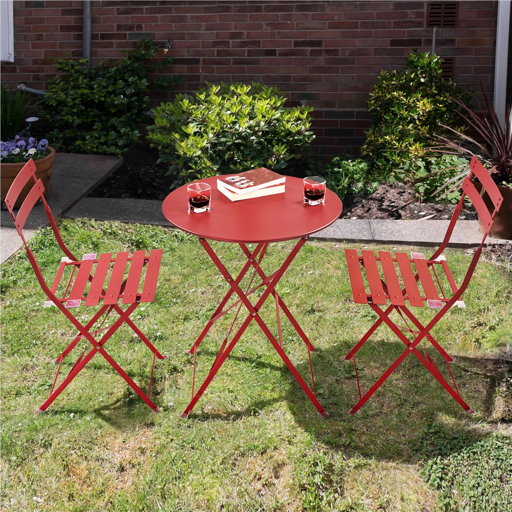 Yaheetech 3 Pieces Folding Patio Bistro Set Weather - Resistant Metal Outdoor Furniture Set including Table and Chairs for Garden Backyard, Red - image 2 of 11