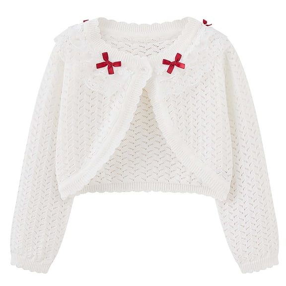 yillto Little Girl Knitted Sweater Lightweight Cardigan Cute Round Neck Long Sleeve Girls Sweaters Coat