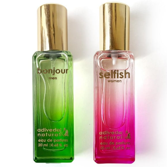 Adiveda Natural Bonjour Hommes & Selfish Femmes Eau de Parfum Combo Pack de 2X 20ml - 0.6 Fl.oz. Chacun / Parfum de Poche Floral / Parfums Longue Durée pour Voyage