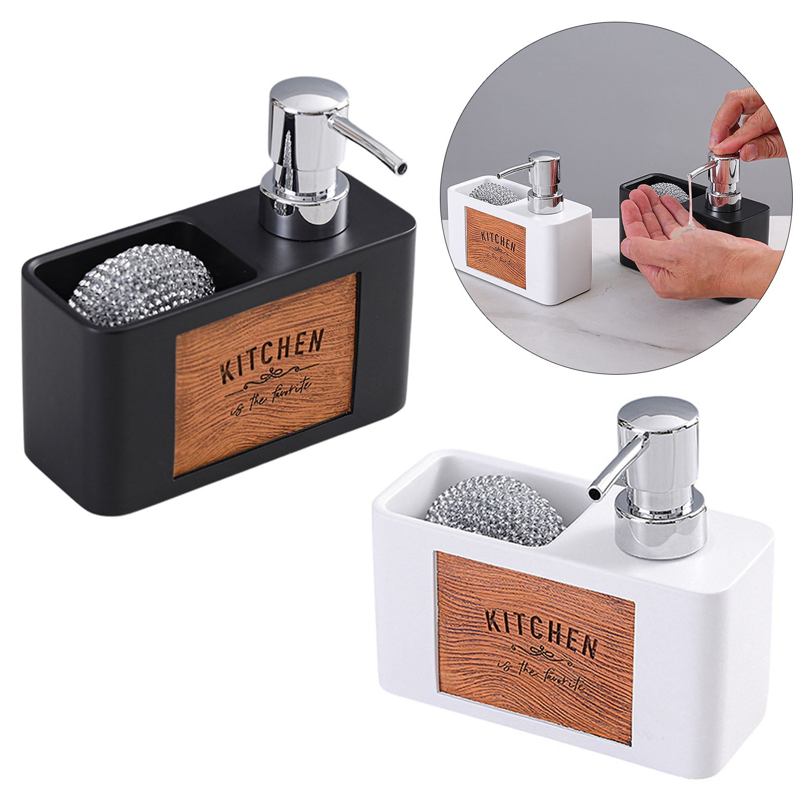 Kitchen Dish Soap Dispenser with Sponge Holder,2in1 Countertop Dishwashing Soap Pumps Dispenser Set for Kitchen Sink