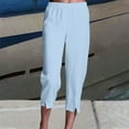 thumbnail image 2 of Lenpel Women's Cotton Linen Capri Pants Lightweight Elastic High Waisted Side Split Tapered Cropped Pants Casual Capris Trousers, 2 of 5