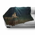 thumbnail image 3 of Turtle Soft Flannel Fleece Throw Blanket, Green Turtle Swimming Underwater Sunbeams Aquatic Wildlife Picture, Cozy Plush for Indoor and Outdoor Use, 60" x 80", Pale Brown Dark Blue, by Ambesonne, 3 of 6