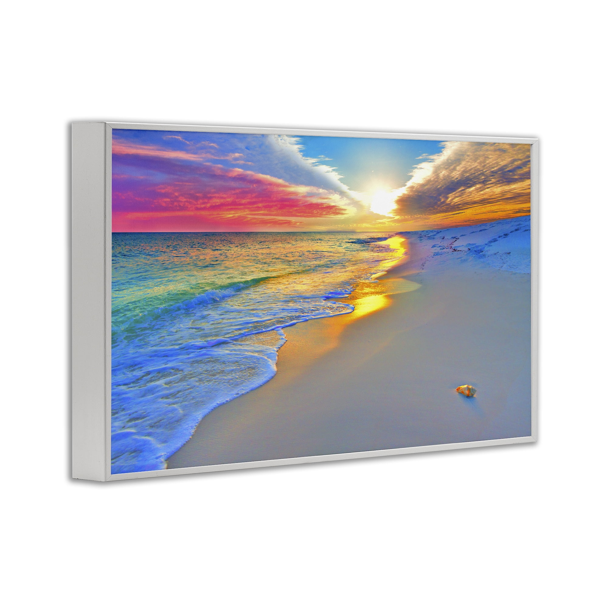 Stupell Industries Prismatic Rainbow Sunset Beach White Framed Giclee Art, design by Eszra Tanner