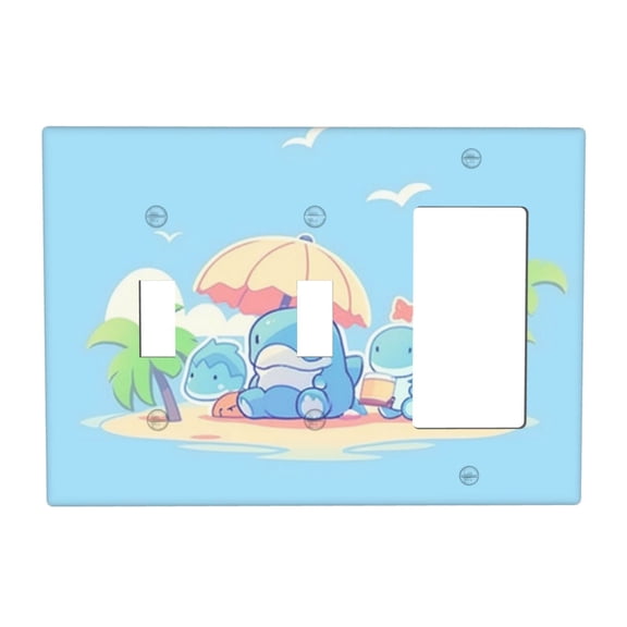 Holiday Dinosaur Switch Cover Decorative Wall Plate 3-Gang 2-Toggle 1-Decor Standard Size