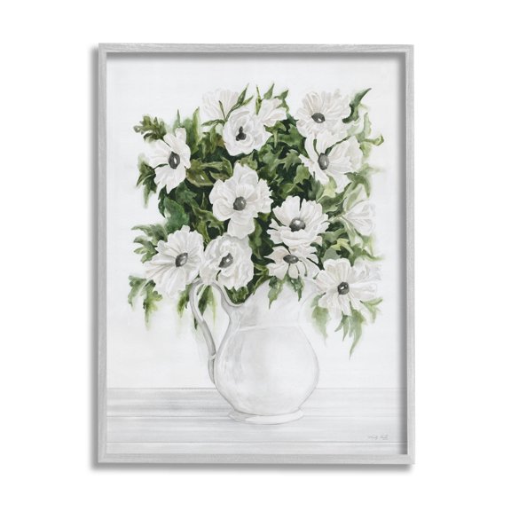 Stupell Industries Blooming White Flowers Still Life Vase Painting Gray Framed Art Print Wall Art, Design by Cindy Jacobs