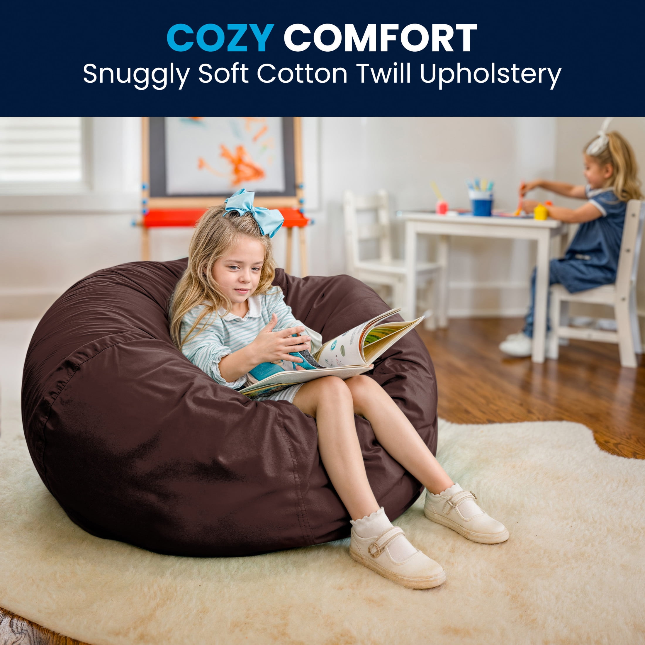 Flash Furniture Duncan Oversized Solid Brown Refillable Bean Bag Chair for All Ages