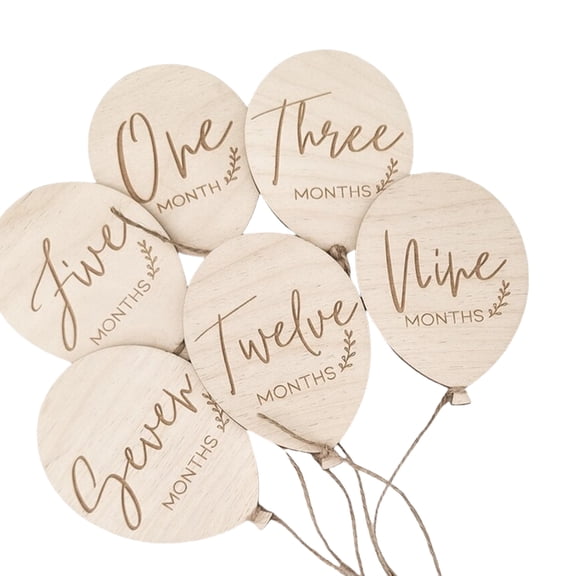 Basswood Baby Milestones Signs with Balloon Designs Wooden Baby Month Cards for Monthly Photos & Nursery Decoration