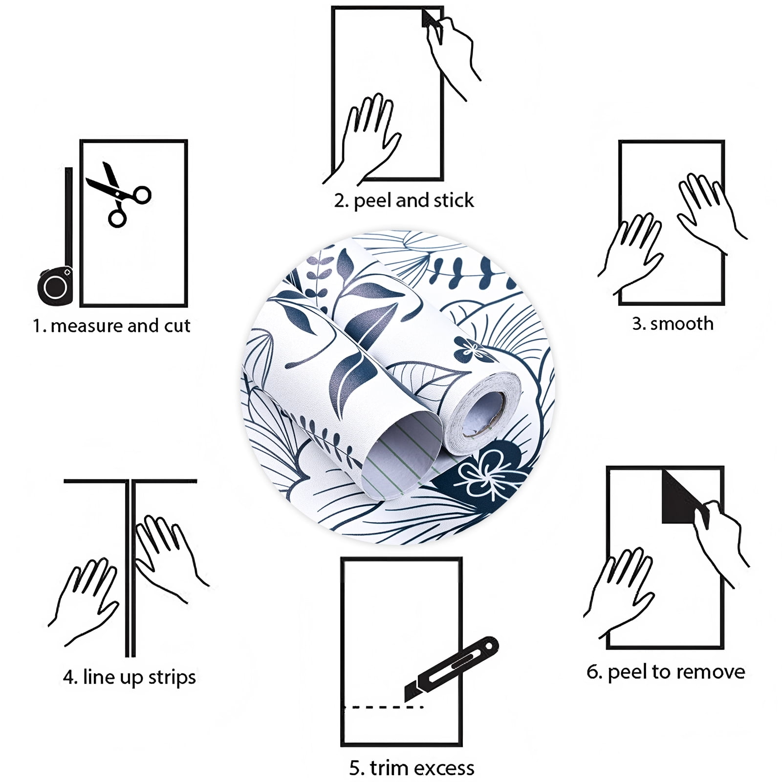 DAZLUTE Peel and Stick Removable Wallpaper White Blue Floral Contact Paper Wallpaper,17.72" x 394"